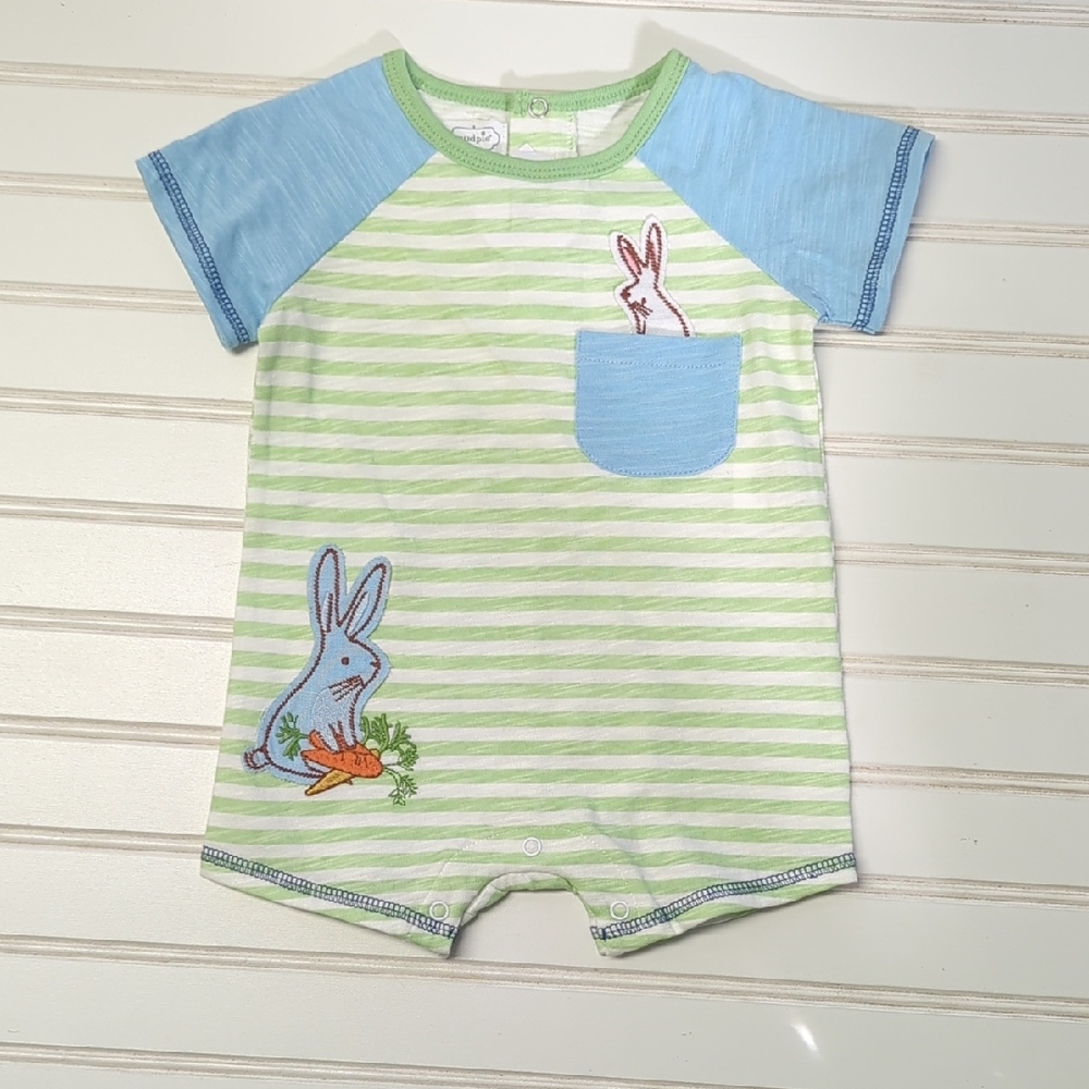 Mud Pie Green and Blue Baby Romper - Picture 2 of 7